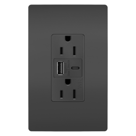 Pass & Seymour WRTR15USBAC6BK 15A 125V Tamper-Resistant Weather-Resistant Receptacle with USB Type A/C Fast Charging Ports Black