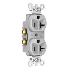 Pass & Seymour Straight Blade Receptacle 5362CD-GRY Decorator Duplex Dual Controlled Plug Load Straight Blade Receptacle, 125 VAC, 20 A, Gray