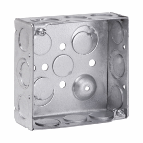 Crouse-Hinds TP404 4 In. Square 1-1/2 In. Deep Welded Steel Box with Ground Bump 1/2 & 3/4 In. Knockouts