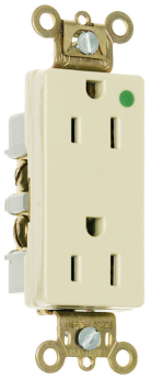 Pass & Seymour Straight Blade Receptacle TR26262-HGLA 3-Phase Decorator Duplex Heavy Duty Tamper Resistant Wall Mount Straight Blade Receptacle, 125 VAC, 15 A, 2 Poles, 3 Wires, Light Almond