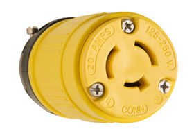 Pass & Seymour Turnlok 2747 Dust-Tight Medium Straight Blade Locking Connector, 125 VAC, 20 A, 2 Poles, 3 Wires, Yellow