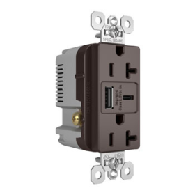 Pass & Seymour TR20USBAC6 20A 125V Tamper-Resistant Duplex Receptacle with USB A/C Fast Charging Ports Brown