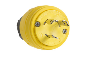 Pass & Seymour Turnlok 28W47 Watertight Locking Plug, 125 VAC, 30 A, 2 Poles, 3 Wires, Yellow