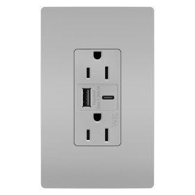 Pass & Seymour WRTR15USBAC6GRY 15A 125V Tamper-Resistant Weather-Resistant Receptacle with USB Type A/C Fast Charging Ports Gray