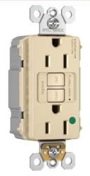 Pass & Seymour PT2097-HGNALA radiant Duplex Self-Test GFCI Receptacle, 125 VAC, 20 A, 2 Poles, 3 Wires, Light Almond