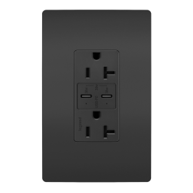 Pass & Seymour radiant TR20USBPDBK radiant 20A Tamper Resistant Ultra Fast PLUS Power Delivery USB Type C/C Outlet Black