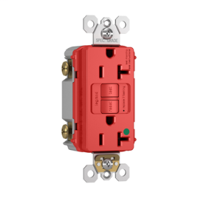 Pass & Seymour PT2097-HGRED Self-Test GFCI Receptacle With Matching TP Wall Plate, 125 VAC, 20 A, 2 Poles, 3 Wires, Red