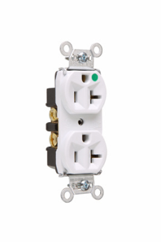 Pass & Seymour 8300-HW Hospital Grade Duplex Heavy Duty Straight Blade Receptacle 125 VAC 20 A 2 Poles 3 Wires White