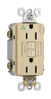 Pass & Seymour 1597IGTRI Duplex Isolated Ground Self-Test Tamper Resistant GFCI Receptacle With Matching TP Wall Plate, 125 VAC, 15 A, 2 Poles, Ivory