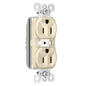 Pass & Seymour Straight Blade Receptacle PTTR5262CDLA Duplex Extra Heavy Duty Plug Load Controllable Split Circuit Tamper Resistant Straight Blade Receptacle, 125 VAC, 15 A, Light Almond