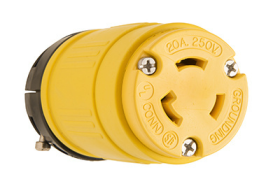 Pass & Seymour Turnlok 2748 Dust-Tight Medium Straight Blade Locking Connector, 250 VAC, 20 A, 2 Poles, 3 Wires, Yellow