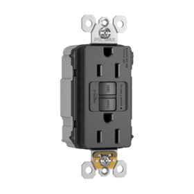 Pass & Seymour PT1597TRBK PlugTail Specification Grade Tamper-Resistant 15A Duplex Self-Test GFCI Receptacles with SafeLock Protection Black