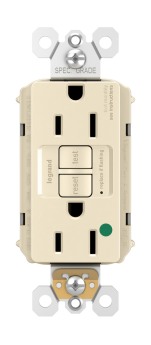 Pass & Seymour PT1597-HGLA radiant Duplex Self-Test GFCI Receptacle, 125 VAC, 15 A, 2 Poles, 3 Wires, Light Almond