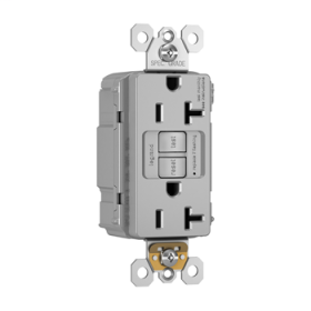 Pass & Seymour PlugTail PT2097-TRGRY Self-Test Tamper Resistant Duplex GFCI Receptacle, 125 VAC, 20 A, 2 Poles, 3 Wires, Gray