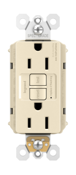 Pass & Seymour PT1597-LA Duplex Self-Test GFCI Receptacle With Matching TP Wall Plate, 125 VAC, 15 A, 2 Poles, 3 Wires, Light Almond