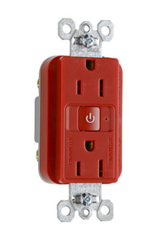 Pass & Seymour Straight Blade Receptacle RF26252CD-RED Dual Control Duplex Extra Heavy Duty Plug Load RF Straight Blade Receptacle, 125 VAC, 15 A, Red