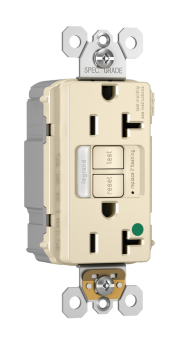 Pass & Seymour PT2097-HGNTLTRLA Combination Self-Test Tamper Resistant GFCI Receptacle With Nightlight, 125 VAC, 20 A, 2 Poles, 3 Wires, Light Almond