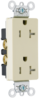 Pass & Seymour TR26342-I Decorator Tamper Resistant Straight Blade Receptacle, 125 VAC, 20 A, 2 Poles, 3 Wires, Ivory