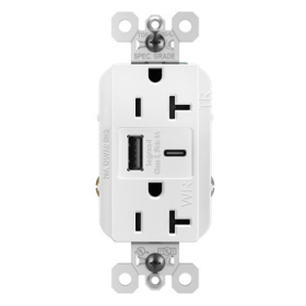 Pass & Seymour WRTR20USBAC6W 20A 125V Tamper-Resistant Weather-Resistant Receptacle with USB Type A/C Fast Charging Ports White