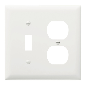 Pass & Seymour TP18W Combination Openings 1 Toggle Switch and 1 Duplex Receptacle Two Gang White Thermoplastic Plate