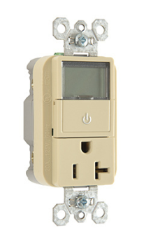 Pass & Seymour PLT26351-I Heavy Duty Plug Load Timer Receptacle, 125 VAC, 20 A, 2 Poles, 3 Wires, Ivory