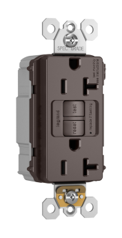 Pass & Seymour PT2097-TR Duplex Self-Test Tamper Resistant GFCI Receptacle, 125 VAC, 20 A, 2 Poles, 3 Wires, Brown