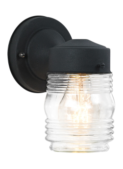 Seagull 8550-12 One Light Outdoor Wall Lantern 4.5 x 7.5 In. Steel with Black Finish Clear Ribbed Glass Diffuser