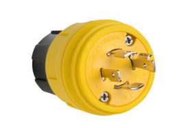 Pass & Seymour Turnlok 26W74 Watertight Locking Plug, 125/250 VAC, 20 A, 3 Poles, 4 Wires, Yellow