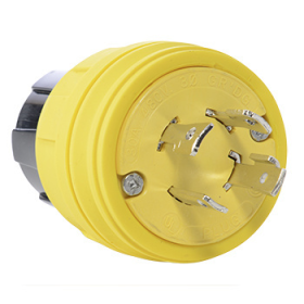 Pass & Seymour Turnlok 28W76 Watertight Locking Plug, 480 VAC, 30 A, 3 Poles, 4 Wires, Yellow