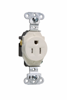 Pass & Seymour TR5251-LA Single Tamper Resistant Straight Blade Receptacle, 125 VAC, 15 A, 2 Poles, 3 Wires, Light Almond