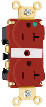 Pass & Seymour 8300-ILRED Duplex Extra Heavy Duty LED Illuminated Straight Blade Receptacle, 125 VAC, 20 A, 2 Poles, 3 Wires, Red