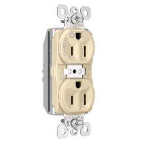 Pass & Seymour Straight Blade Receptacle PTTR5262SCCHI Duplex Extra Heavy Duty Half Controlled Split Circuit Tamper Resistant Straight Blade Receptacle, 125 VAC, 15 A, Ivory