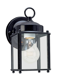 Seagull 8592-12 New Castle One Light Outdoor Wall Lantern 4.25 x 8.25 In. Aluminum with Black Finish Satin Etched Glass