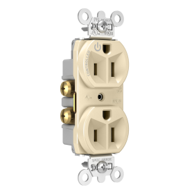 Pass & Seymour Straight Blade Receptacle 5262CH-I Decorator Duplex Dual Controlled Plug Load Straight Blade Receptacle, 125 VAC, 15 A, Ivory