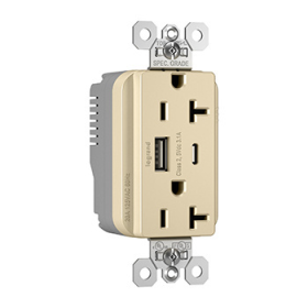 Pass & Seymour PTTR20ACUSBI PlugTail 20A 125V Commercial Spec-Grade USB Type A/C Outlet Ivory