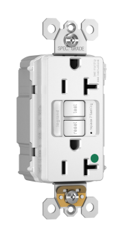 Pass & Seymour PT2097-HGNTLTRW radiant Combination Duplex Self-Test Tamper Resistant GFCI Receptacle With Nightlight, 125 VAC, 20 A, 2 Poles, 3 Wires, White