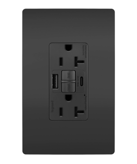 Pass & Seymour radiant 2097TRUSBACBK radiant Tamper-Resistant 20A Duplex Self-Test GFCI Receptacles with SafeLock Protection Type A/C Outlet Black