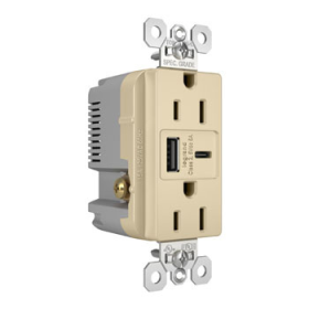 Pass & Seymour TR15USBAC6I 15A 125V Tamper-Resistant Duplex Receptacle with USB A/C Fast Charging Ports Ivory