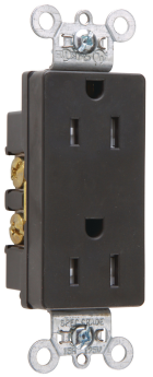 Pass & Seymour Straight Blade Receptacle TR26252-BK Decorator Duplex Tamper Resistant Straight Blade Receptacle, 125 VAC, 15 A, 2 Poles, 3 Wires, Black