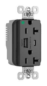 Pass & Seymour PTTR20HACUSBBK PlugTail 20A 125V Hospital-Grade USB Type A/C Outlet Black