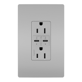 Pass & Seymour radiant R26USBPDGRY radiant 15A Tamper Resistant Ultra Fast PLUS Power Delivery USB Type C/C Outlet Gray