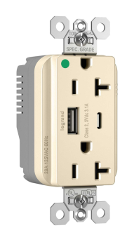 Pass & Seymour PTTR20HACUSBLA PlugTail 20A 125V Hospital-Grade USB Type A/C Outlet Light Almond