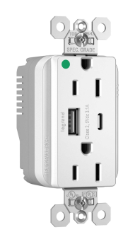 Pass & Seymour PTTR15HACUSBW PlugTail Hospital-Grade 15A USB Charging Receptacles White