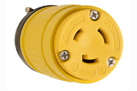 Pass & Seymour Turnlok 2708 Dust-Tight Medium Straight Blade Locking Connector, 125/250 VAC, 20 A, 3 Poles, 3 Wires, Yellow