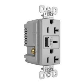 Pass & Seymour TR20USBAC6GRY 20A 125V Tamper-Resistant Duplex Receptacle with USB A/C Fast Charging Ports Gray