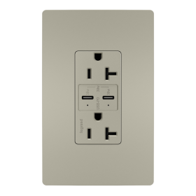 Pass & Seymour radiant TR20USBPDNI radiant 20A Tamper Resistant Ultra Fast PLUS Power Delivery USB Type C/C Outlet Nickel