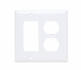 Pass & Seymour TP826W Combination Openings 1 Duplex Receptacle and 1 Decorator Two Gang White Thermoplastic Plate