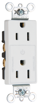 Pass & Seymour Straight Blade Receptacle 26252-CHW Decorator Duplex Half Controlled Plug Load Straight Blade Receptacle, 125 VAC, 15 A, White