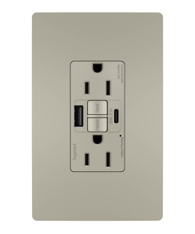 Pass & Seymour radiant 1597TRUSBACNIC4 radiant Tamper-Resistant 15A Duplex Self-Test GFCI Receptacles with SafeLock Protection USB Type A/C Nickel C4