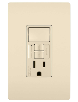 Pass & Seymour 1597SWTTRLACCD4 radiant Single Pole Switch with Tamper Resistant Self Test GFCI Outlet Light Almond 15 A 120 VAC